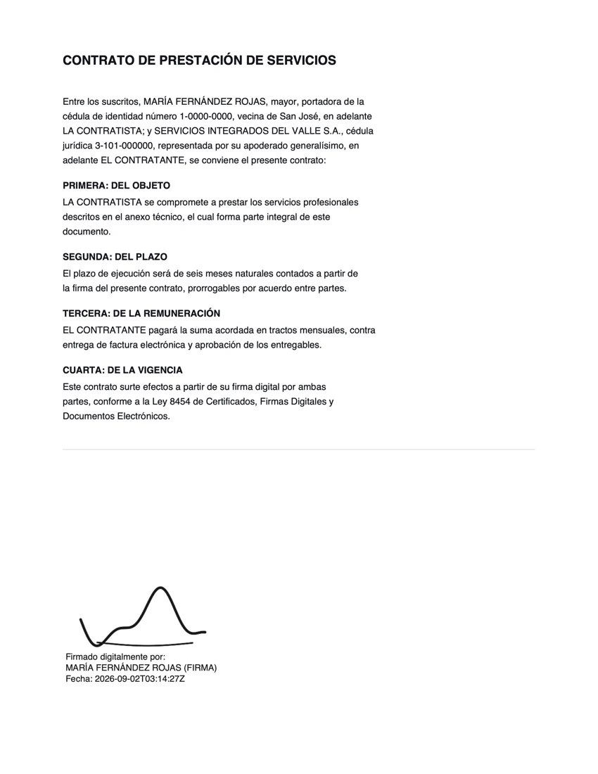 Vista previa de un contrato dentro de FirmaCR